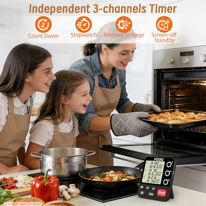 Digital Dual Triple Kitchen Timer, 3-Channel Magnetic Countdown Timer for Cooking, Large Display Stopwatch Multi Food Classroom Timer Loud Alarm for Seniors Teachers Battery Included (Black) - size: YS318 Black