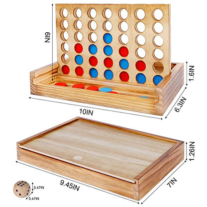 Glintoper Shut The Box & 4 in a Row Tables Game Set, Classic Wood Dice Game with Numbers & Line Up 4 Game for Kids Family, Living Room Rustic Coffee Table Decor, Travel Game Strategy Board Games - style: Shut The Box & 4 in a Row