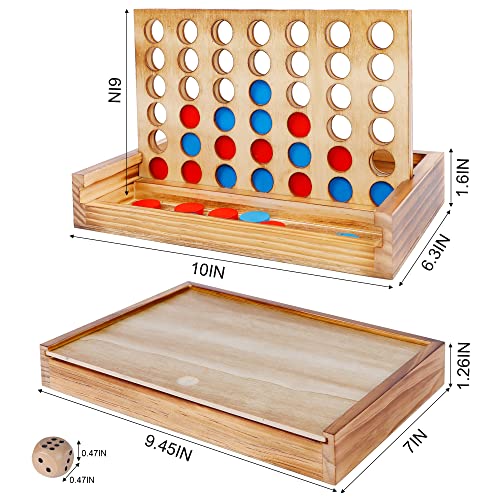 Glintoper Shut The Box & 4 in a Row Tables Game Set, Classic Wood Dice Game with Numbers & Line Up 4 Game for Kids Family, Living Room Rustic Coffee Table Decor, Travel Game Strategy Board Games - style: Shut The Box & 4 in a Row