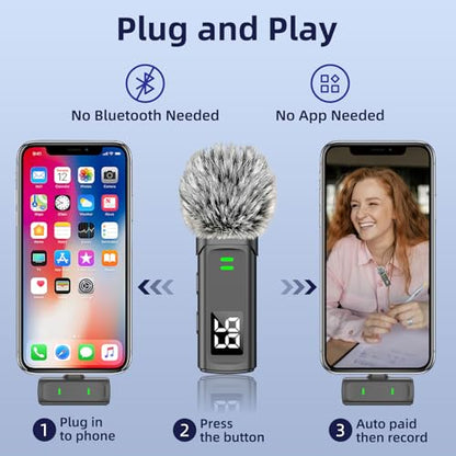 NPTCL Wireless Lavalier Mini Microphone for iPhone Video Recording | Noise Canceling Lapel Lav USB C Mic, LED Digital Charge Display, 35 Hour Charging Case for Vlog Youtube Tiktok Podcast - style: USB-C
