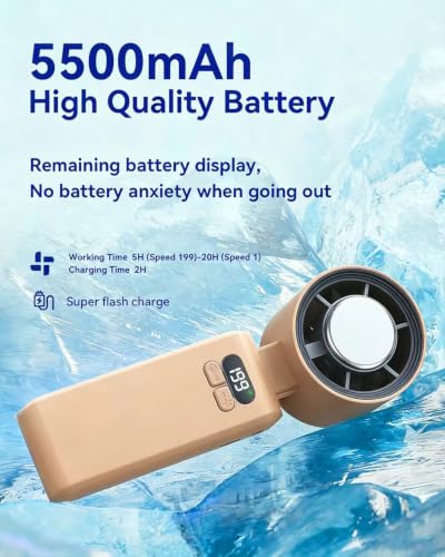 Handheld Portable Turbo Fan with Ice Cooler, Speed (1-199) 5500mAh Rechargeable Personal Fan,[20H Cooling Time] Mini Yet Powerful [20000 RPM] Small Pocket Fans for Travel/Outdoor/Home/, Gold Pink - color: Gold Pink