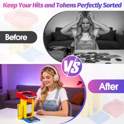 3-in-1 Game Organizer and Scanning Stand Compatible with Hitster | Card Storage Box & Token Holder - Hands-Free Smartphone Tray for Seamless Music Trivia Play - Desktop Party Game Accessory