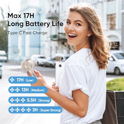 AMACOOL Portable Handheld Turbo Fan, 4 Speeds Wind with Cool Metal Body, 17Hrs Runtime Rechargeable Battery Personal Fan, Mini Pocket Fans for Girl Woman Man Travel Makeup Camping Outdoor-Beige - color: Beige, style: No Ice Cooler