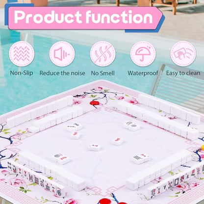 Mahjong Mat & Mah Jongg Mat for Table - Waterproof & Silent, 3mm Thick Non-Slip Game Pad with Unique Designs, Carry Bag & Gift Tube - Premium Mahjongg Accessories（31.5" x 31.5",Pink - color: Pink