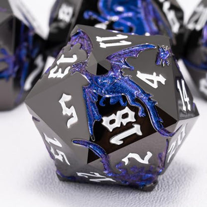 Metal D&D Dragon Dice Set,Metallic DND Polyhedral Dice for Dungeons and Dragons RPG TTRPG D&D 7-Die Set with Gift Case - color: Dragon-pearl Gun Sapphire Blue