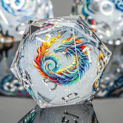 Roycevon Dragon Pattern Liquid Core DND Dice Set, 7Pcs Sharp Edge D&D Dice with Gift Box, White Resin Dungeons Dragons D and D Role Playing Dice D20 D12 D10 D8 D6 D4 - color: White