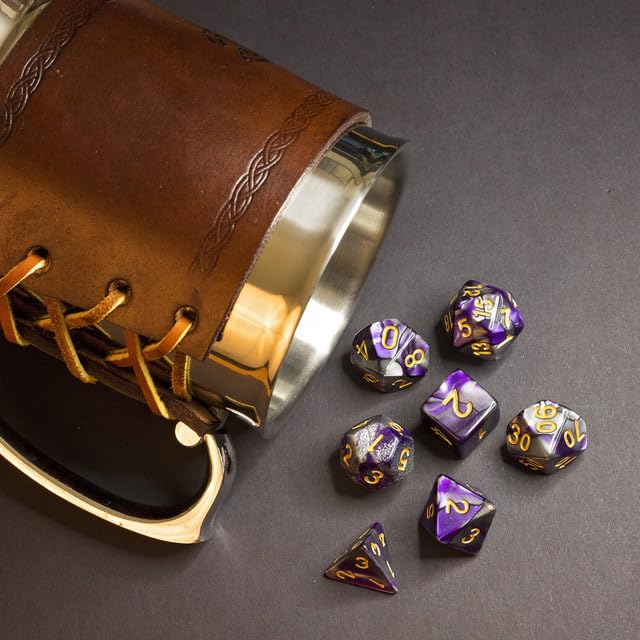 Sage’s Portal Stones DND Dice Set Acrylic Opaque 7-PC Polyhedral DND Dice Set for Dungeons and Dragons D&D Sage’s Cantrips RPG Tabletop TTRPG (Purple/Mica) - color: Purple/Mica