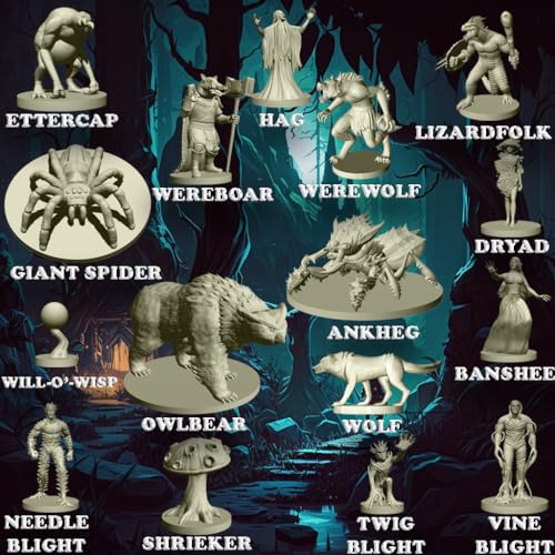 Mythical Heroes Forest/Swamp Edition - 90 Pcs in 16 Designs - Mini Figure Set for RPGs - Creatures and Monsters - Suitable Size for DND