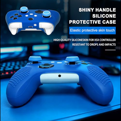 Anti-Slip Blue Controller Skin,Studded Edition Protective Silicone Cover Skin Grips Compatible with Xbox Series X/S Controller and 6 PCS Thumb Grips Caps. - color: Blue