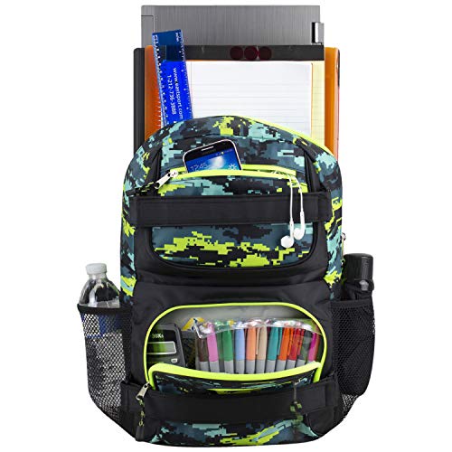 Eastsport Travel Skateboard Backpack Double Strap Laptop Bag Multi-Sport Design for Men and Women, Neon Yellow Blue Static Camo Black - color: Neon Yellow/Blue Static Camo/Black