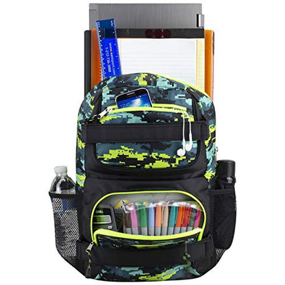 Eastsport Travel Skateboard Backpack Double Strap Laptop Bag Multi-Sport Design for Men and Women, Neon Yellow Blue Static Camo Black - color: Neon Yellow/Blue Static Camo/Black