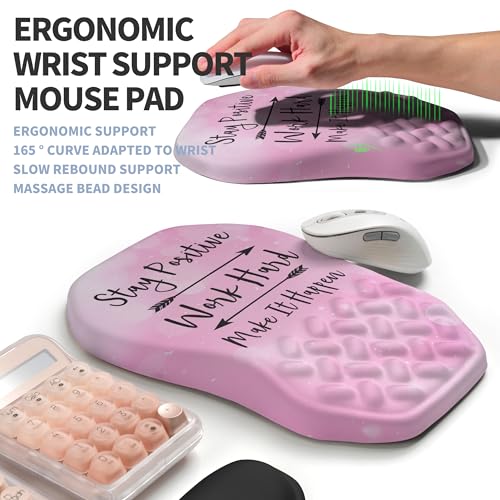 2-in-1 Ergonomic Set, Wave Keyboard Wrist Rest and Massage Slope Mouse Pad Wrist Support, Rebound Memory Foam for Relieve Carpal Tunnel Syndrome and Wrist Pain (Stay Positive) - color: Stay Positive