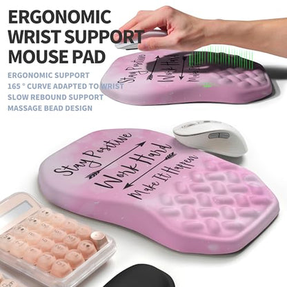 2-in-1 Ergonomic Set, Wave Keyboard Wrist Rest and Massage Slope Mouse Pad Wrist Support, Rebound Memory Foam for Relieve Carpal Tunnel Syndrome and Wrist Pain (Stay Positive) - color: Stay Positive