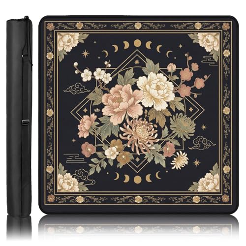 Britimes Mahjong Mat with Black Carrying Bag,31.5"x31.5", Celestial Floral | Moon Non-Slip Noise Reduction Gaming Mat Rubber Multi Purpose Game Table Cover for Mahjong Card Dominoes Board Tile Games - color: Flower Moon