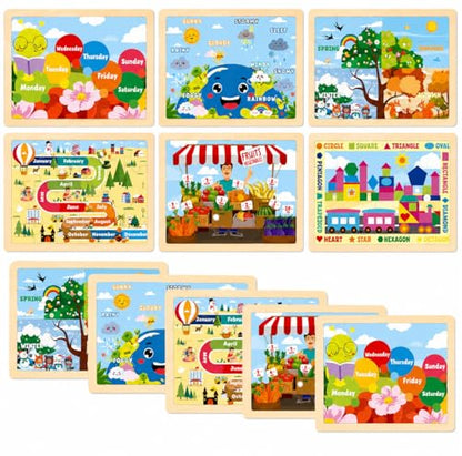 Montessori Wooden Puzzles for Toddlers 3-5, 6 Packs 24Pcs Solar System Learning Toys, Educational Preschool Puzzle Set, Toys for Kids Age 3 4 5 6 7 8, Birthday Gift for Boys Girls（Season） - style: Seasons