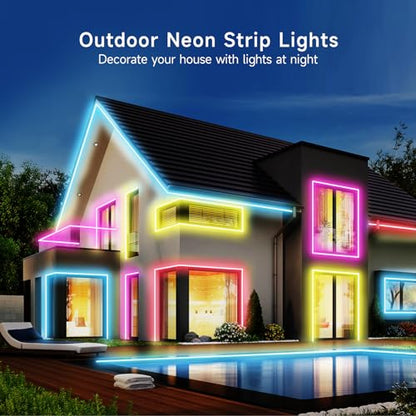 KANTUTOE LED Neon Rope Lights, 13.1ft RGB LED Light Strip, 24V Music Sync App/Remote Control DIY Rope Light, IP67 Waterproof Gaming Neon Strip Lights for Bedroom Indoor Oudoor Décor - size: 13.1ft