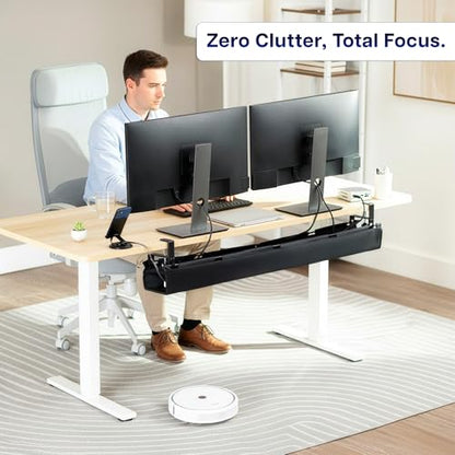 VIVO Clamp-on Under Desk 47 inch Fabric Cable Management Tray, Wire Concealer, Power Strip Storage, Workspace Organization, Easy Fold Down Access, Black, DESK-AC47F-C - size: 47"