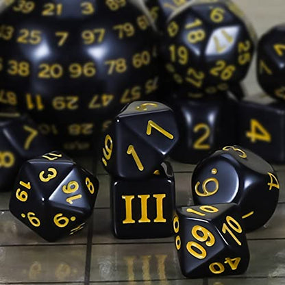 CiaraQ DND Polyhedral Dice Set (15pcs) D4-D100 Game Dice with Dice Bag | Acrylic Role Playing Dice for Dungeons and Dragons MTG Table Games (Black & Yellow) - color: Black & Yellow