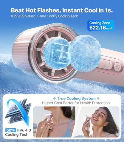 TORRAS COOLiFY iva Handheld Fan with Ice Cooler, [Chill by 50°F], 0-100 Adjustable Speed, Super Mini Powerful Portable Fan 4900mAh Rechargeable, Hand Fans, Gifts for Women, Pink - color: Pure Pink