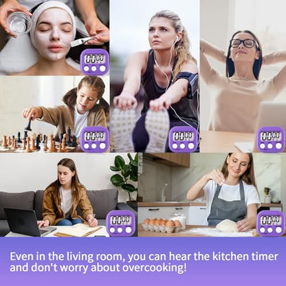 4 Pack Purple Digital Kitchen Timer Magnetic Digital Timer with Big Display Loud Ring Cooking Timers for Cooking, Game, Gym, Break Time, Classroom (4, Pruple) - color: Purple