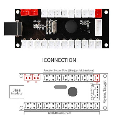 Guwarry 2-Player Zero Delay USB Encoder PC to HAPP Joysticks/HAPP Arcade Buttons for PC, MAME, Raspberry Pi, Arcade1Up - Three 5V Power Output for led Joysticks/LED Daisy Chain/LED Arcade Buttons - size: HAP+4.8