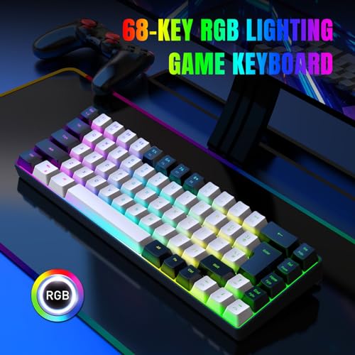 XUMIUZIY Membrane Wired Gaming Keyboard, RGB Backlit Membrane Gaming Keyboard, 68 Keys Linear Mechanical Feel Keyboard Ergonomic, USB Computer Keyboard for Office Home Game (Black and - color: Black and White