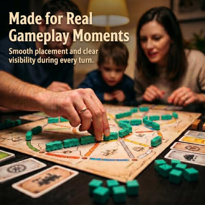 Replacement Train Pieces Compatible with Ticket to Ride (Green) | Includes 45 standard train tokens, one marker and additional spare trains. - color: Green