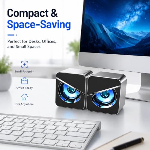 Brand Computer Speakers with Dynamic RGB LED Light, USB Powered Stereo Desktop Speaker, Plug and Play Multimedia Sound Bar for PC Laptop Monitor Gaming Office