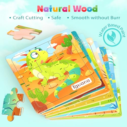 Zeoddler Wooden Puzzles for Toddlers, 8 Pack Animal Jigsaw Puzzles for Kids3-5, 9 Pieces Preschool Learning Activities, Learning & Educational Toys, Gift for Boys, Girls - style: Animal