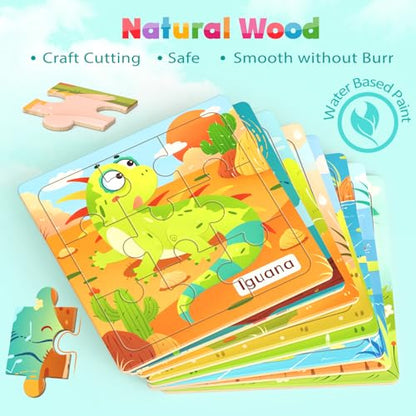 Zeoddler Wooden Puzzles for Toddlers, 8 Pack Animal Jigsaw Puzzles for Kids3-5, 9 Pieces Preschool Learning Activities, Learning & Educational Toys, Gift for Boys, Girls - style: Animal