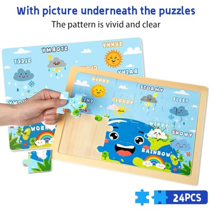 Montessori Wooden Puzzles for Toddlers 3-5, 6 Packs 24Pcs Solar System Learning Toys, Educational Preschool Puzzle Set, Toys for Kids Age 3 4 5 6 7 8, Birthday Gift for Boys Girls（Season） - style: Seasons