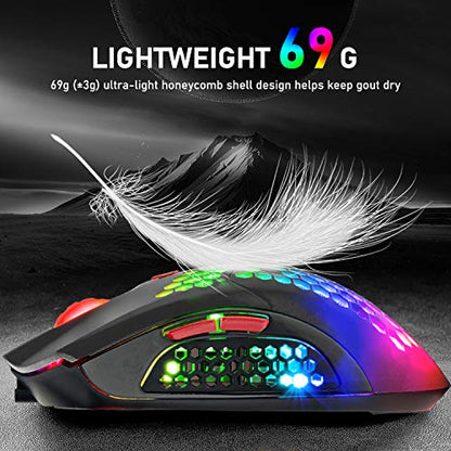 ZIYOU LANG Wired/Wireless Lightweight Gaming Mouse,16 RGB Backlit Mice with 7 Buttons Programmable Driver,PAW3325 12000DPI,Rechargeable 800mA Battery,Lightweight Honeycomb Shell Mouse for PC Gamer - color: Black Red