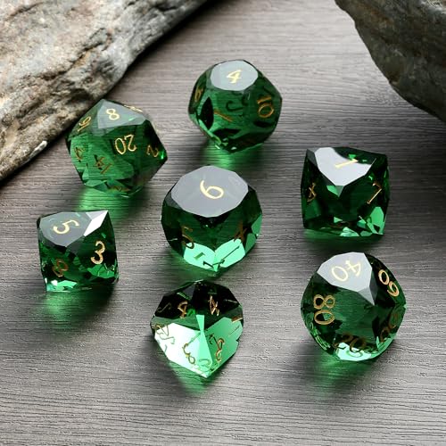DNDND 7-Piece Glass Dungeons and Dragons Dice - Multifaceted Green RPG Dice Set for DND, Tabletop Gaming, Collectors | Premium Gift Box & Durable Design (Green) - color: Green