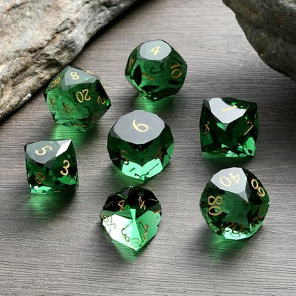 DNDND 7-Piece Glass Dungeons and Dragons Dice - Multifaceted Green RPG Dice Set for DND, Tabletop Gaming, Collectors | Premium Gift Box & Durable Design (Green) - color: Green