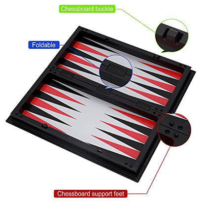 KAILE 10" Magnetic Chess Sets for Kids & Adults - 3 in 1 Travel Chess Checkers Backgammon Set with Folding Case - Portable Elastic Bag - size: 10"