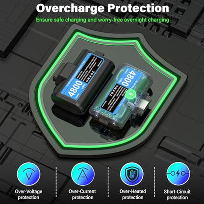 JAVRUNWOF Rechargeable-Battery-Pack-for-Xbox-Controller, 2x4800mWh Batteries Pack with Fast USB-C Charger for Xbox One S X Elite/X-Box Series X|S Controller Play and Charge Kit Skins for X-Box 360 - color: Blue