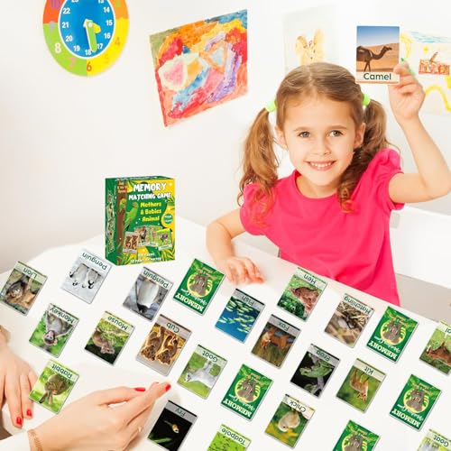 gisgfim 100 PCS Memory Matching Game Adult & Baby Animal Memory Games Educational Matching Game for Kids and Adults A Fun & Fast Animal Memories Games Toddlers Preschool Family Board Gift - style: Adult & Baby Animal