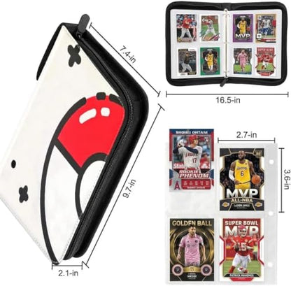 Trading Card Binder 400 Card Capacity, 50 Removable Sleeves (4 Pocket), Zipper Card Album Organizer for TCG Cards (Pokeball) - color: Red Ball