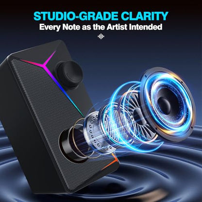 Computer Speakers for Desktop PC, USB AUX Stereo Speaker with RGB Lights, Plug and Play Monitor Speakers for Laptop Gaming Office,Extended Cable 3.44ft,Crisp Stereo Sound - style: CO-706
