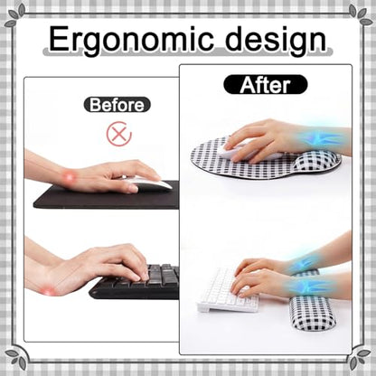 Tellegloww Wrist Rest Support for Mouse Pad&Keyboard Set, Black and White Gingham Checkered Circle Curved Ergonomic Mousepad&Coaster Non-Slip Base for Office Home Laptop Desktop Computer Keyboard - color: Black and White