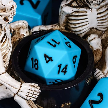 7-Piece Jumbo Silicone DND Dice Set, 25mm Oversized D&D Dice | Round Edges Soft Perfect Bouncer Compatible with Dungeons and Dragons RPG Bar Pub Club Party Games - color: Blue W/Black Numbers