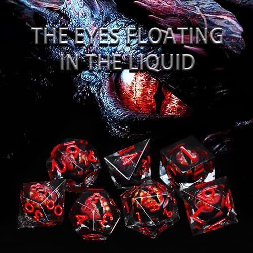 FONVGOGO Liquid Core DND Dice, Dragon Eye Dice Set D and D Sharp Edge Resin Dungeons and Dragons Dice Polyhedral Beholder's Ttrpg Die Role Playing RPG D and D Dice (Red) - color: Dragon Eye Red