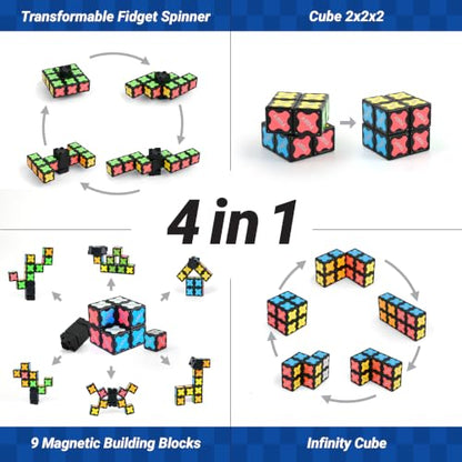 TOSY Magnet Fidget Spinner Mini - 8 Blocks, 3 in 1 Toy: Transformable Fidget Spinner, Infinity Cube, 2x2 Puzzle Cube, Easter Basket Stuffers for Kids/Adults, STEM Sensory Stress Relief Toy - color: Mini B