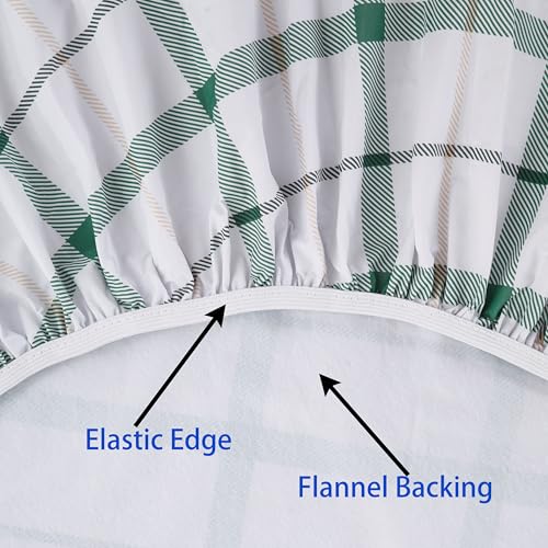 Walrus Round Vinyl Fitted Tablecloth with Flannel Backing Elastic Edge Design Table Cover Waterproof Oil-Proof PVC Table Cloth Stain-Resistant Best for 32"-36" Round - color: Green Plaid, size: 36" (Round)
