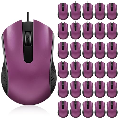 Bonuci 30 Pack USB Wired Mouse 3 Button Corded Computer Mice Bulk USB Mouse for PC Desktop, Laptop, Office, School, Classroom Use(Purple) - color: Purple