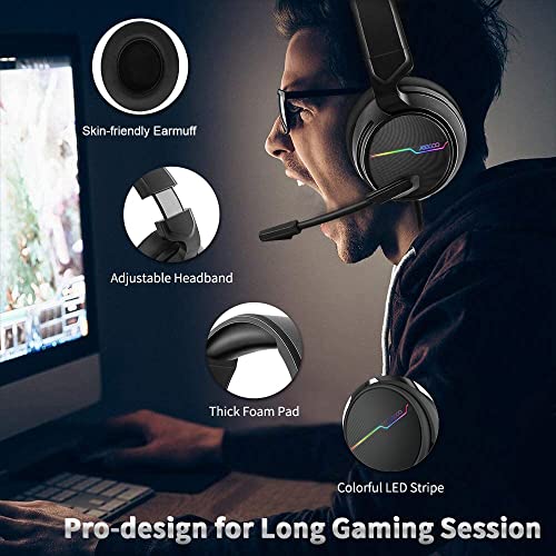 Jeecoo V20 Stereo Gaming Headset for PS4 PS5 Xbox One - Over Ear Headphones with Noise Cancelling Microphone - LED Light Soft Earmuffs for PC Laptops Mobiles - color: Black-V20