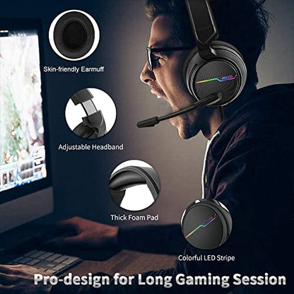 Jeecoo V20 Stereo Gaming Headset for PS4 PS5 Xbox One - Over Ear Headphones with Noise Cancelling Microphone - LED Light Soft Earmuffs for PC Laptops Mobiles - color: Black-V20