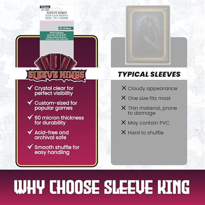 Sleeve Kings Standard Card Sleeves – 110 Count, Clear 60 Micron Thickness, Medium Euro Size (59 x 92 mm), Compatible with Dominion & More – SKU: SKS-8809 - size: 59 x 92 mm, style: Euro