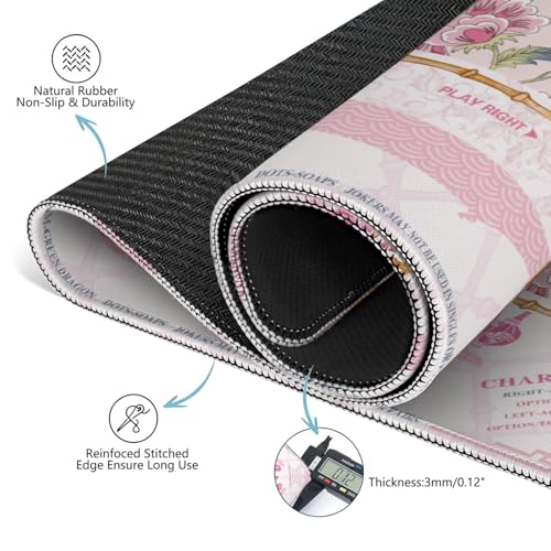 Mahjong Mat for Table with Carrying Bag & 3 Dice, Beige Pink Floral 31.5"x31.5" Square Rubber Mahjong Table Cover, Non-Slip & Noise Reduction Gaming Mat for Mah Jongg, Poker, Dominoes & Tile Games - color: Beige Pink