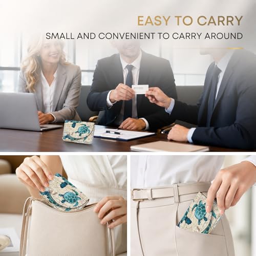 Business Card Holder，PU Leather Business Card Case for Purse，Pocket Travel Name Card Case Holder Wallet for Men Gift，Portable Magnetic Business Card Carrier Sea Turtle - color: Sea Turtle
